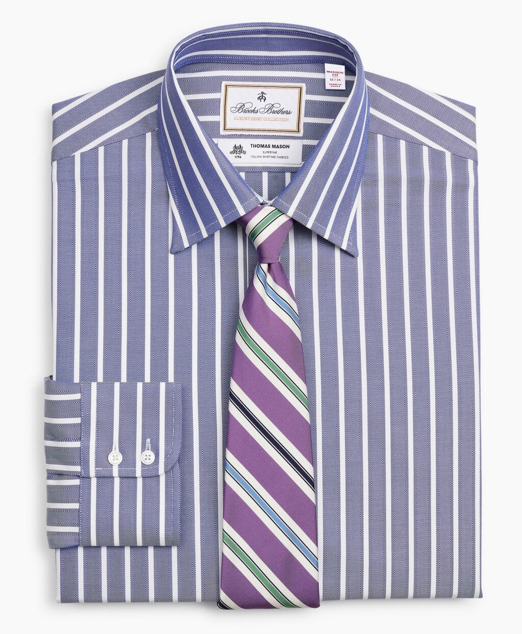 Luxury Collection Madison Classic-Fit Dress Shirt, Franklin Spread Collar Herringbone Wide Stripe