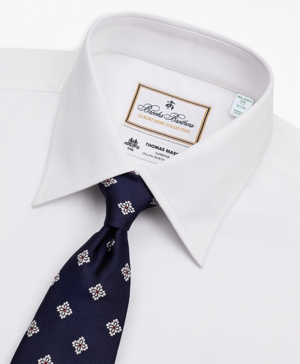Luxury Collection Milano Slim-Fit Dress Shirt, Franklin Spread Collar Herringbone