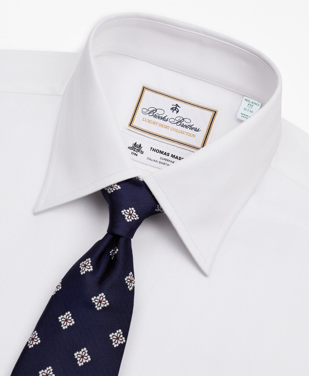 Luxury Collection Milano Slim-Fit Dress Shirt, Franklin Spread Collar Herringbone