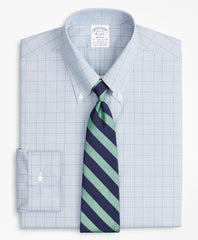 Stretch Regent Fitted Dress Shirt, Non-Iron Pinpoint Button-Down Collar Glen Plaid