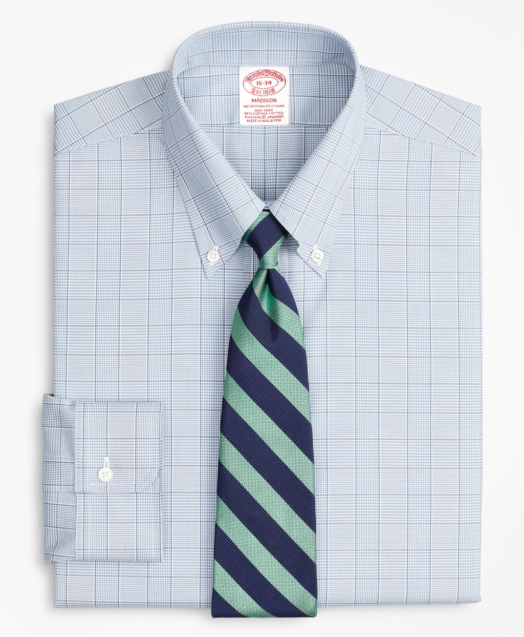 Stretch Madison Classic-Fit Dress Shirt, Non-Iron Pinpoint Button-Down Collar Glen Plaid