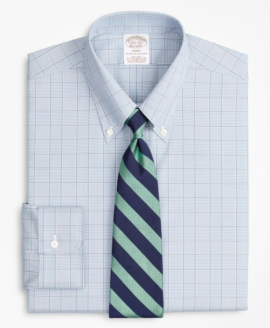 Stretch Soho Extra-Slim-Fit Dress Shirt, Non-Iron Pinpoint Button-Down Collar Glen Plaid