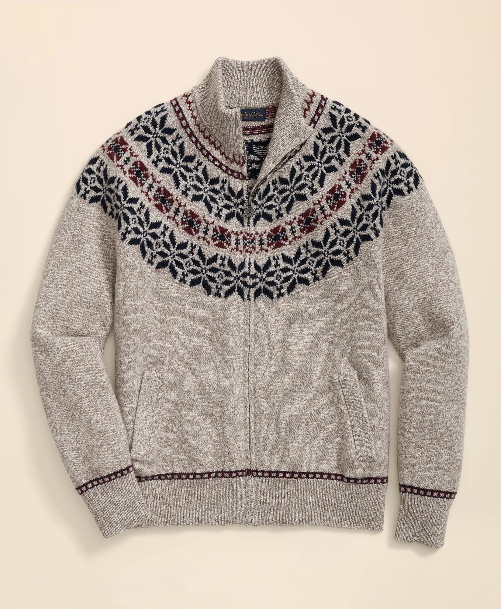 Merino Wool Fair Isle Zip Cardigan
