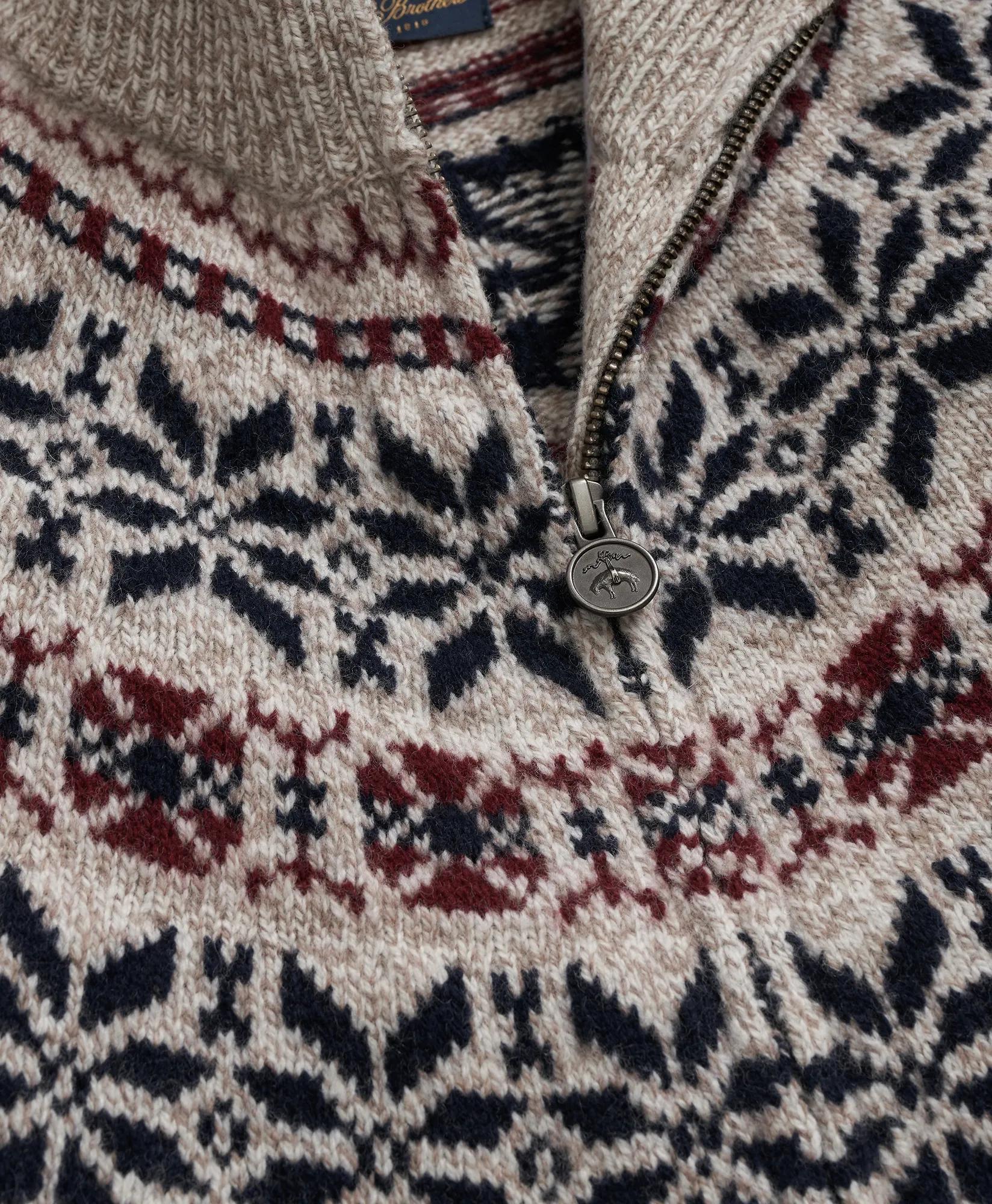 Merino Wool Fair Isle Zip Cardigan