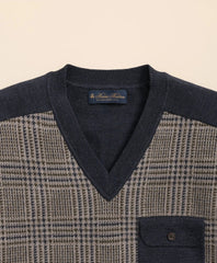 Merino Wool Glen Plaid Contrast Sweater