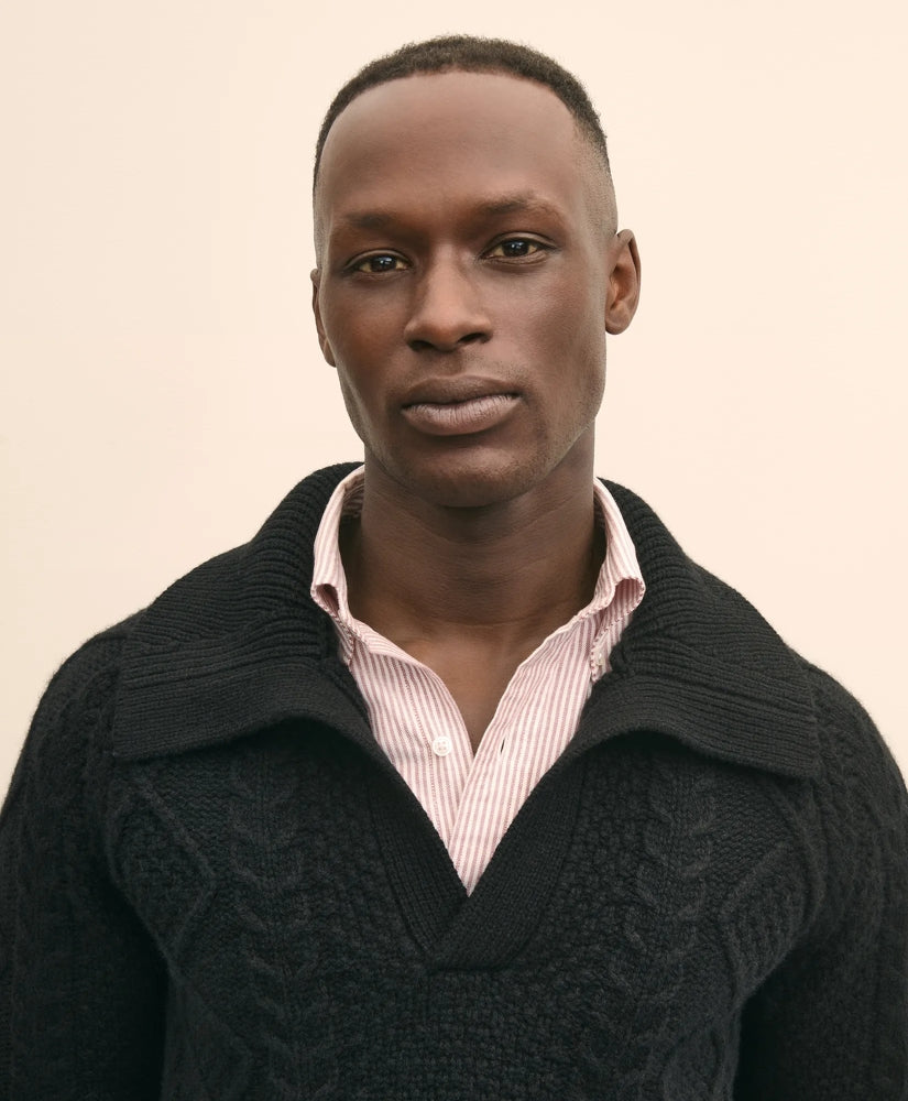 Merino Wool Johnny Collar Aran Sweater