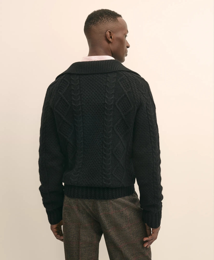 Merino Wool Johnny Collar Aran Sweater