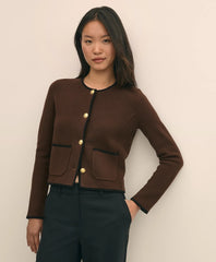 Brushed Merino Wool Suede Trim Sweater Jacket