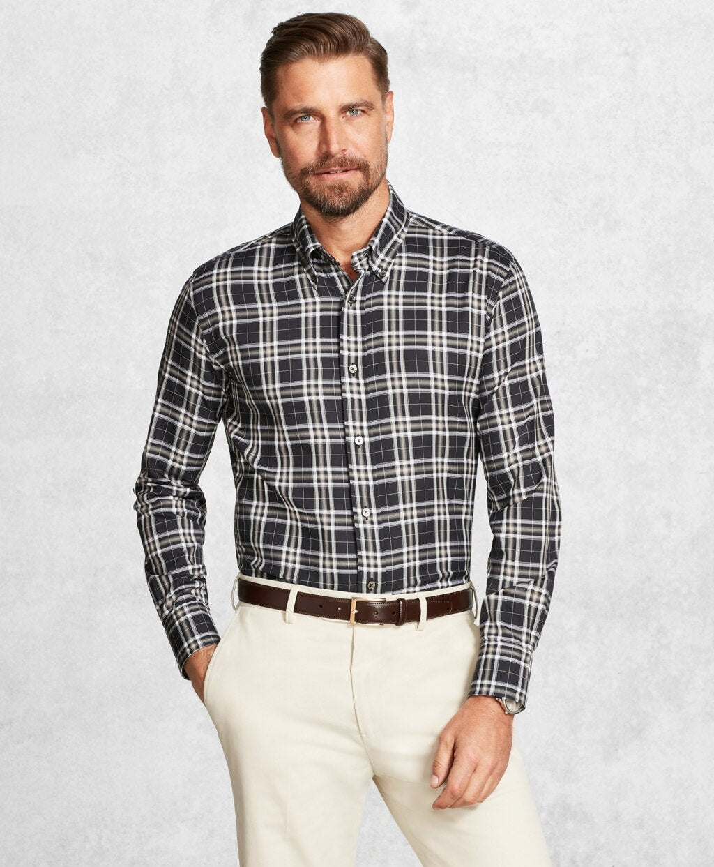 Golden Fleece® Regent Fit Black Plaid Flannel Sport Shirt