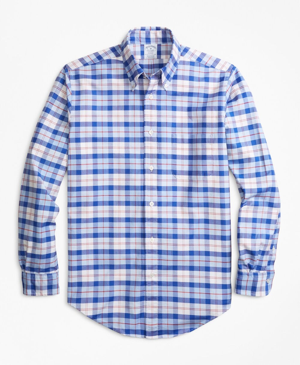 Regent Fit Oxford Blue and Red Plaid Sport Shirt