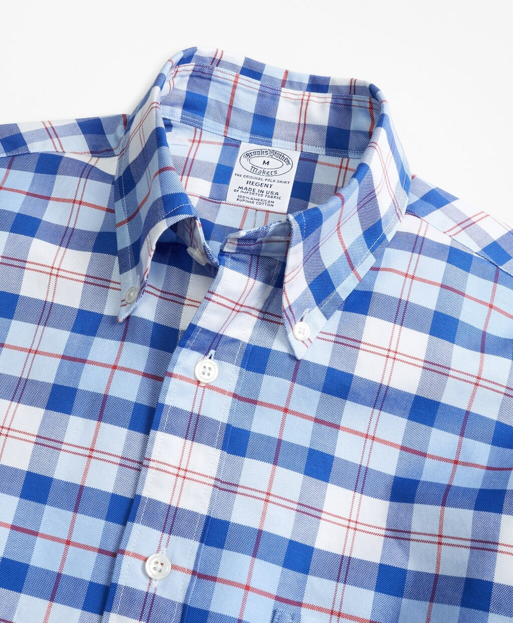 Regent Fit Oxford Blue and Red Plaid Sport Shirt