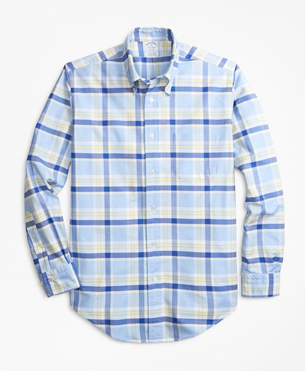 Regent Fit Oxford Blue and Yellow Plaid Sport Shirt