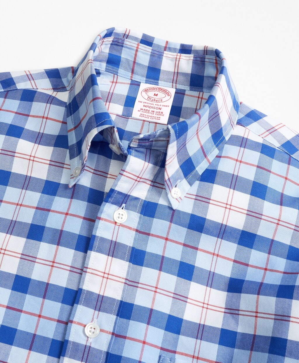 Madison Fit Oxford Blue and Red Plaid Sport Shirt
