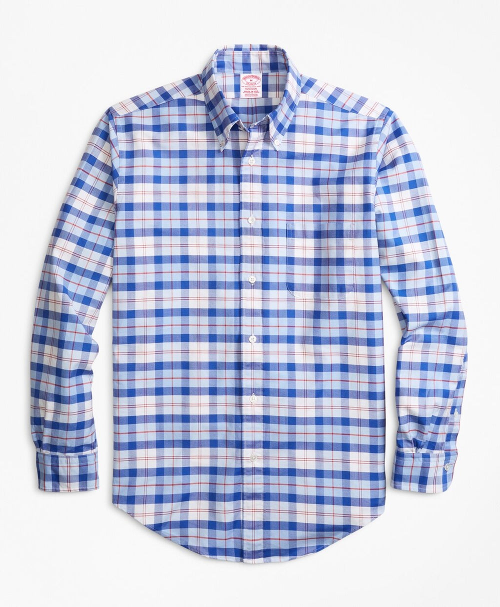 Madison Fit Oxford Blue and Red Plaid Sport Shirt