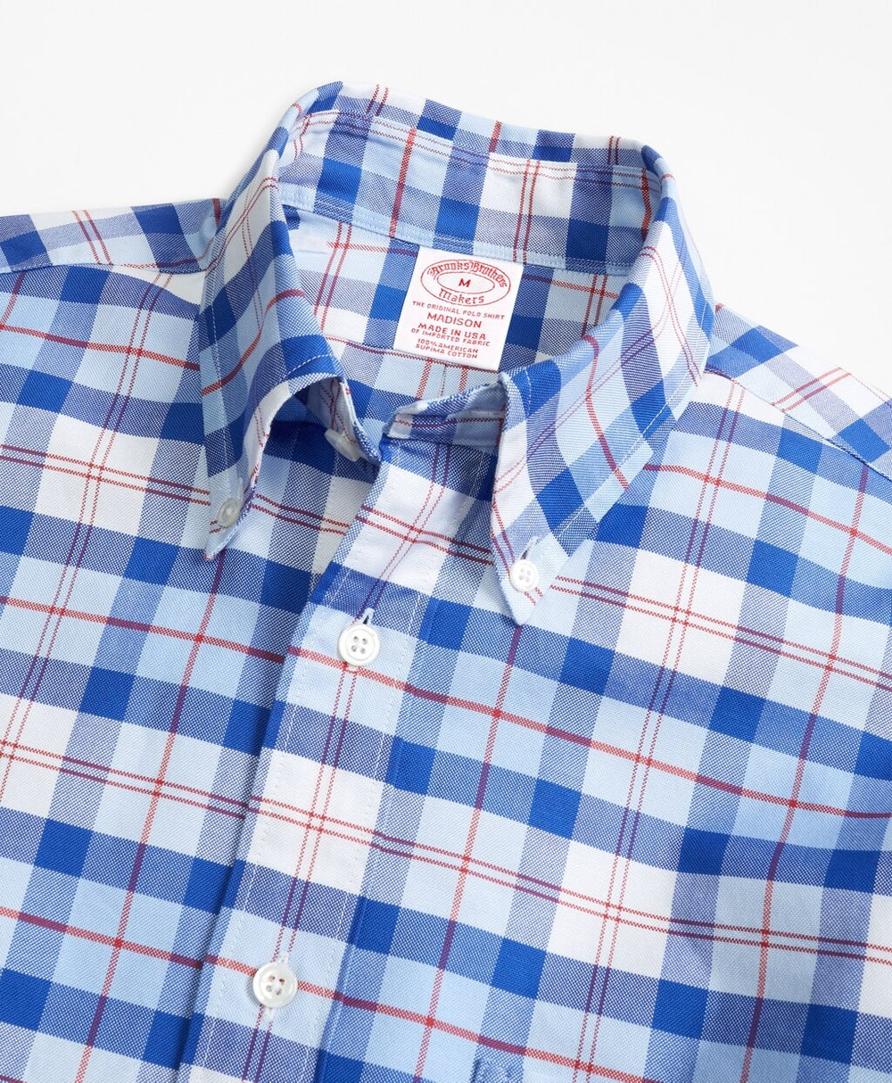 Madison Fit Oxford Blue and Red Plaid Sport Shirt