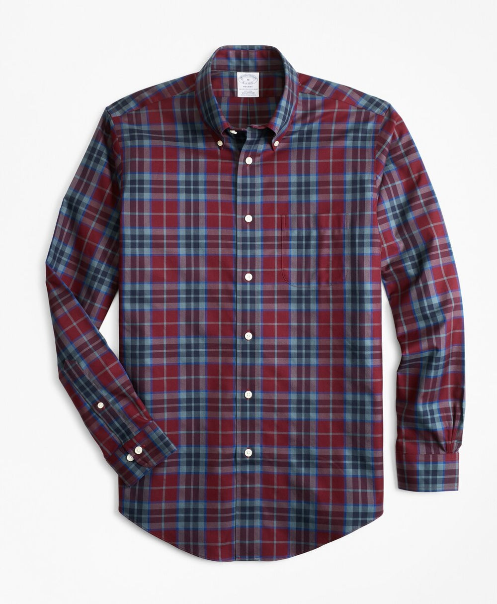 Non-Iron Regent Fit Burgundy Tartan Sport Shirt