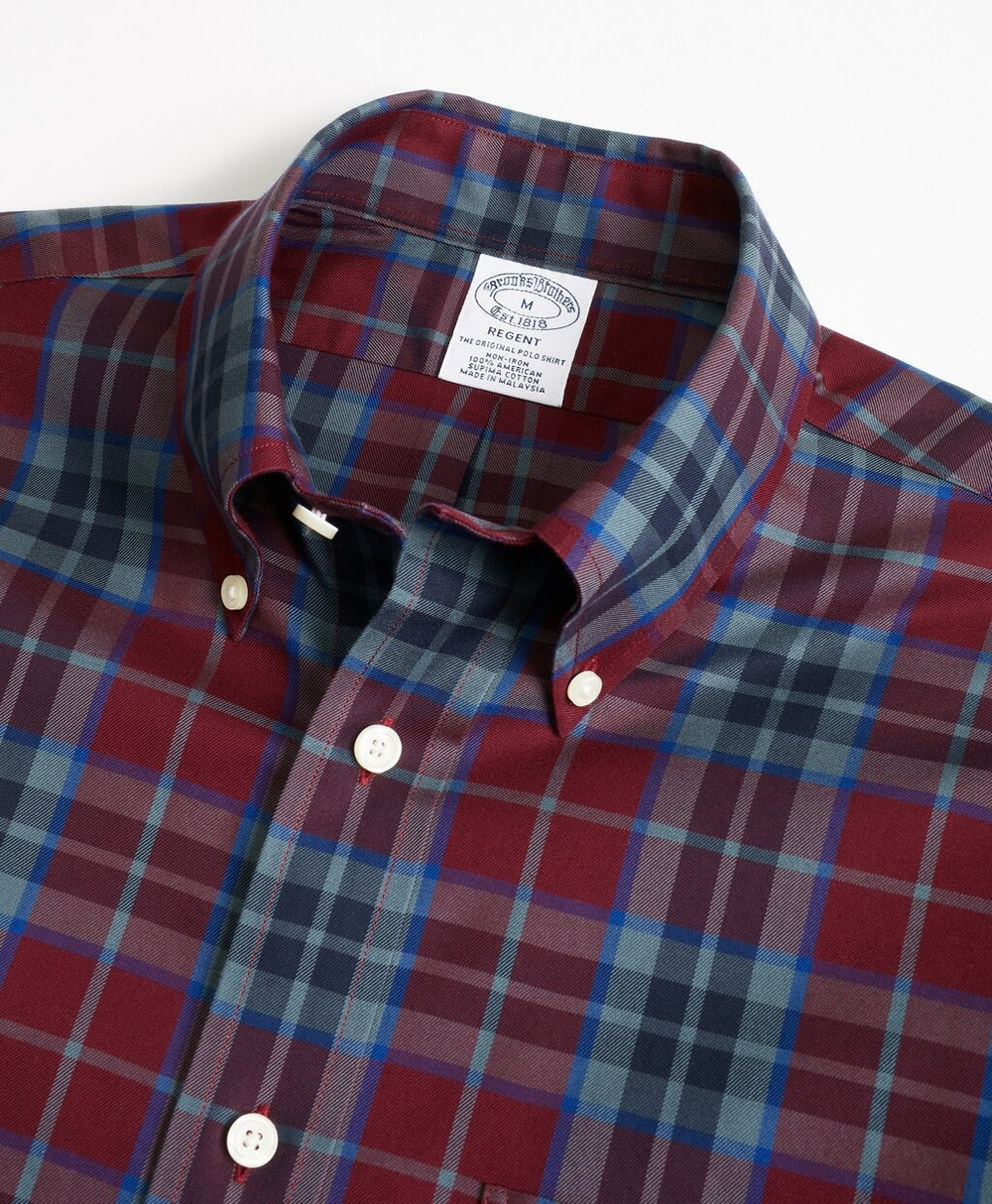 Non-Iron Regent Fit Burgundy Tartan Sport Shirt