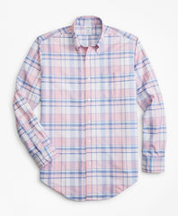 Regent Fit Oxford Pink and Blue Plaid Sport Shirt