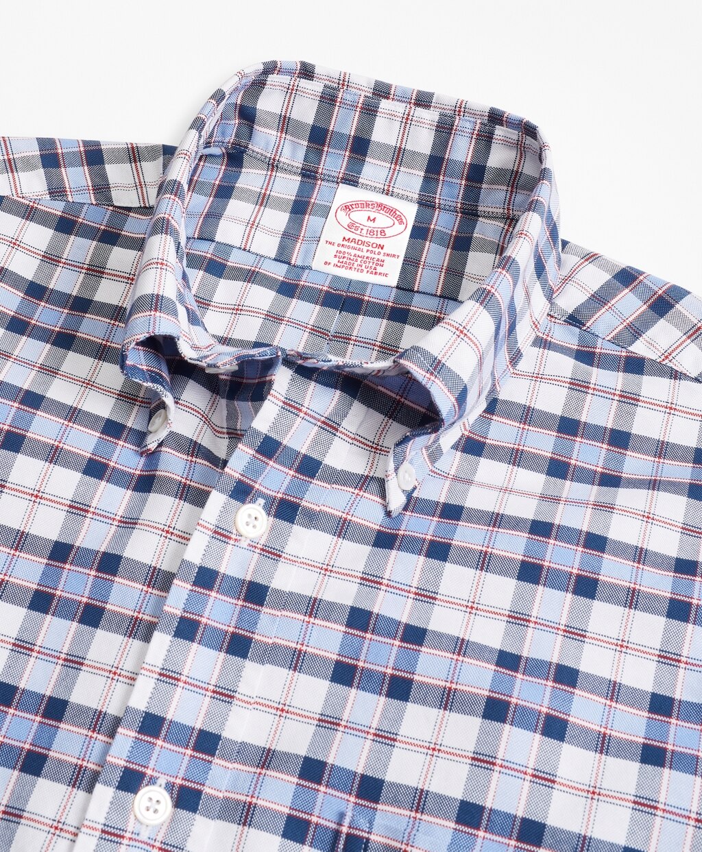 Madison Fit Oxford Blue and Red Plaid Sport Shirt