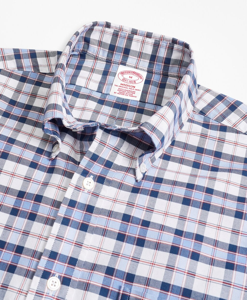 Madison Fit Oxford Blue and Red Plaid Sport Shirt