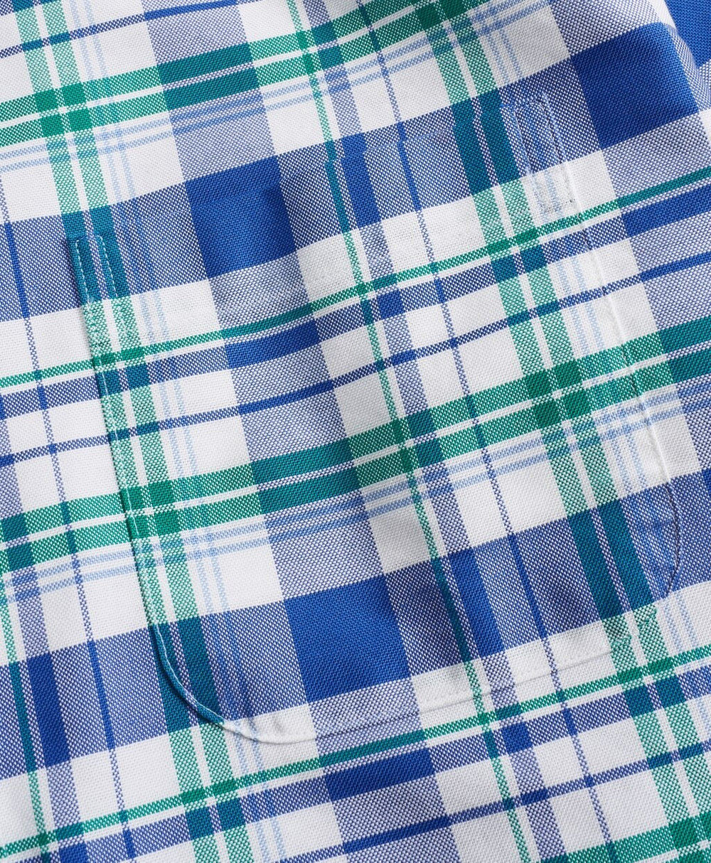 Madison Fit Oxford Blue and Green Plaid Sport Shirt