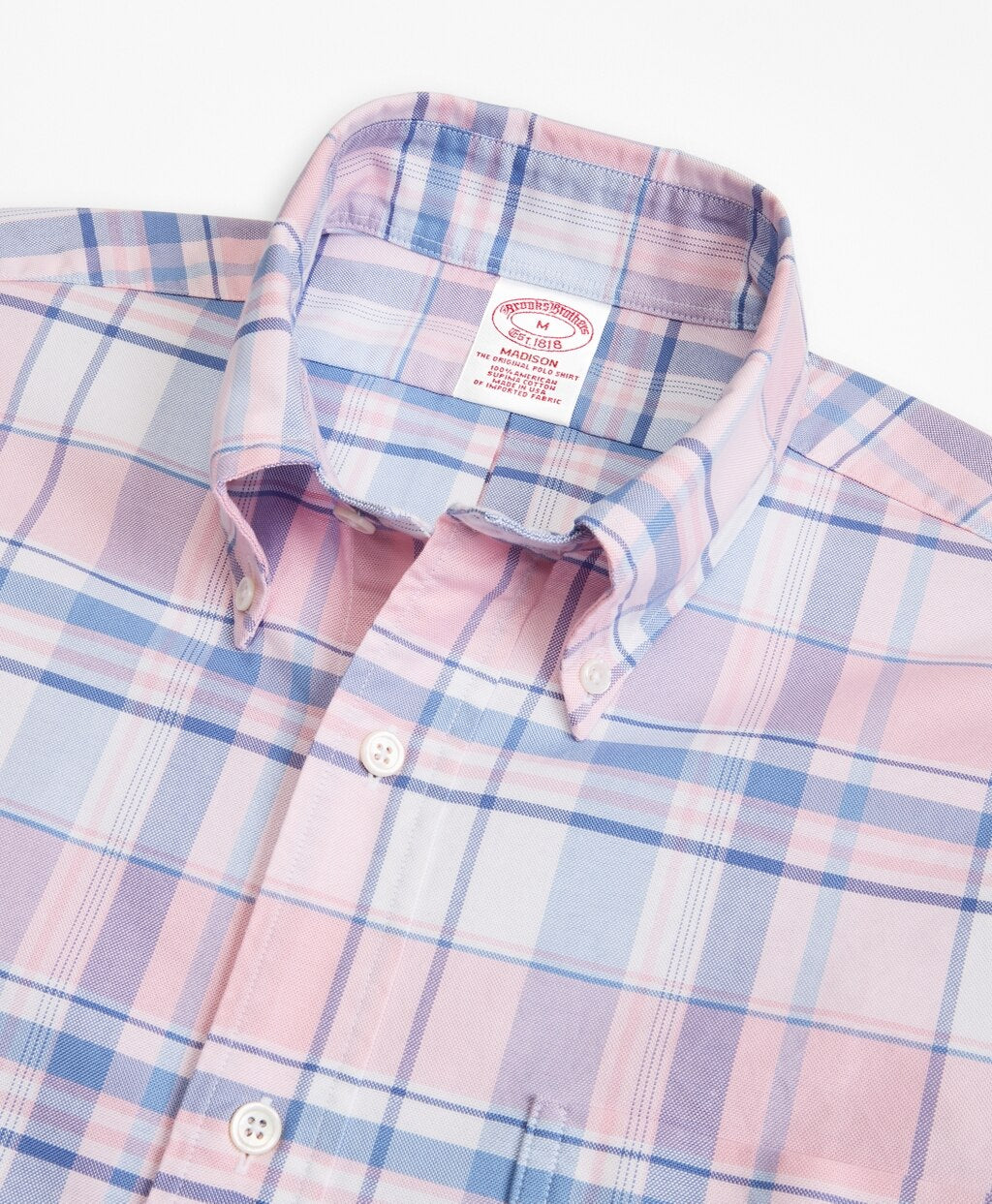 Madison Fit Oxford Pink and Blue Plaid Sport Shirt