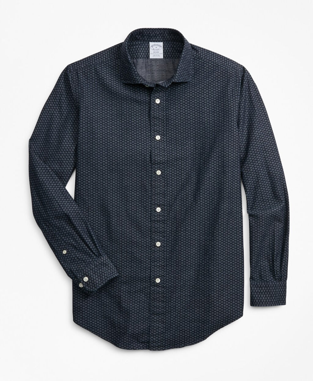Regent Fit Mini-Floral Print Sport Shirt