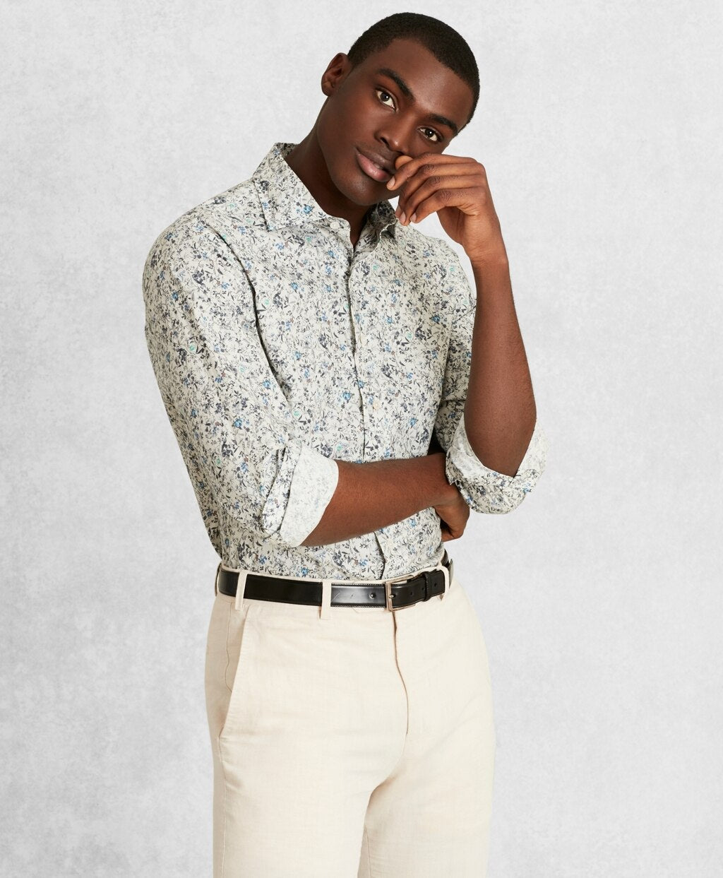 Golden Fleece® Regent Fit White Floral Sport Shirt