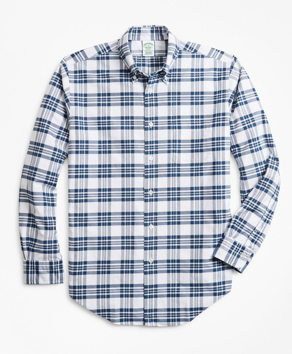 Milano Fit Oxford Blue and White Plaid Sport Shirt