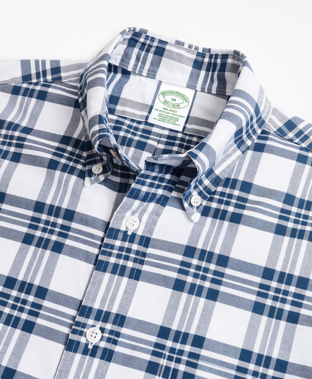 Milano Fit Oxford Blue and White Plaid Sport Shirt