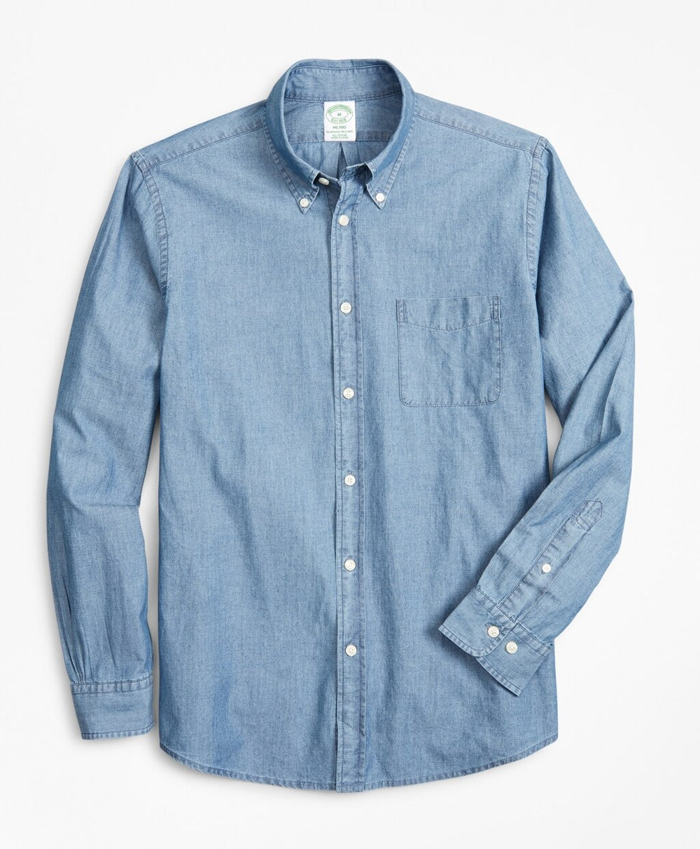 Milano Slim-Fit Sport Shirt, Indigo Chambray