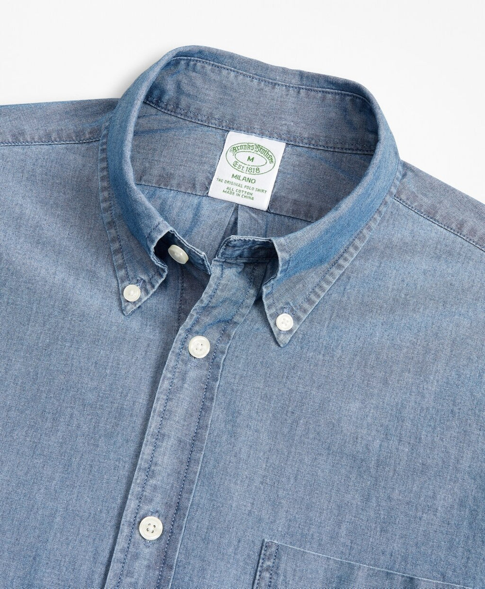 Milano Slim-Fit Sport Shirt, Indigo Chambray