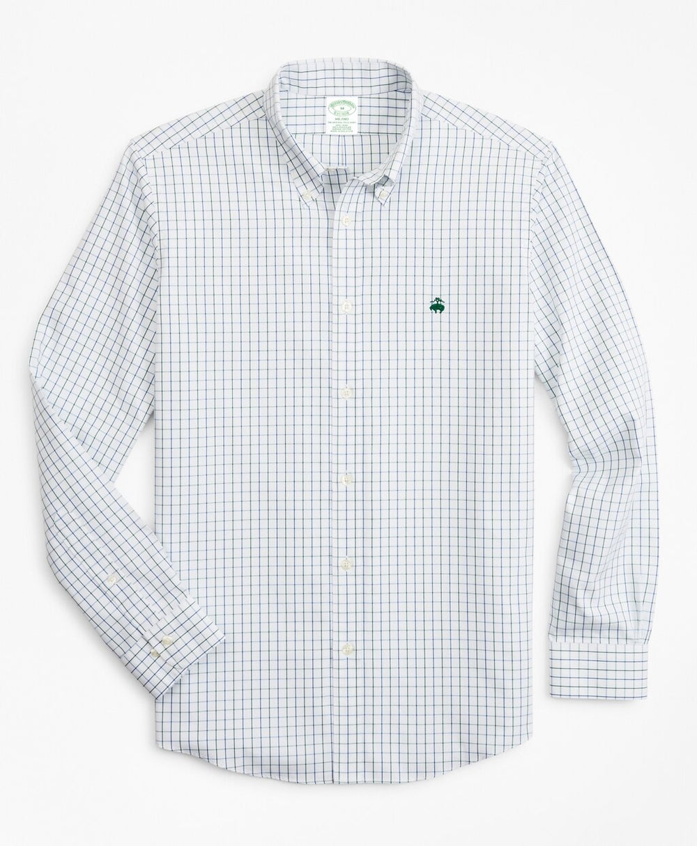 Stretch Milano Slim-Fit Sport Shirt, Non-Iron Windowpane