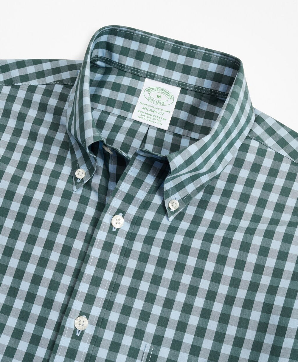 Stretch Milano Slim-Fit Sport Shirt, Non-Iron Gingham