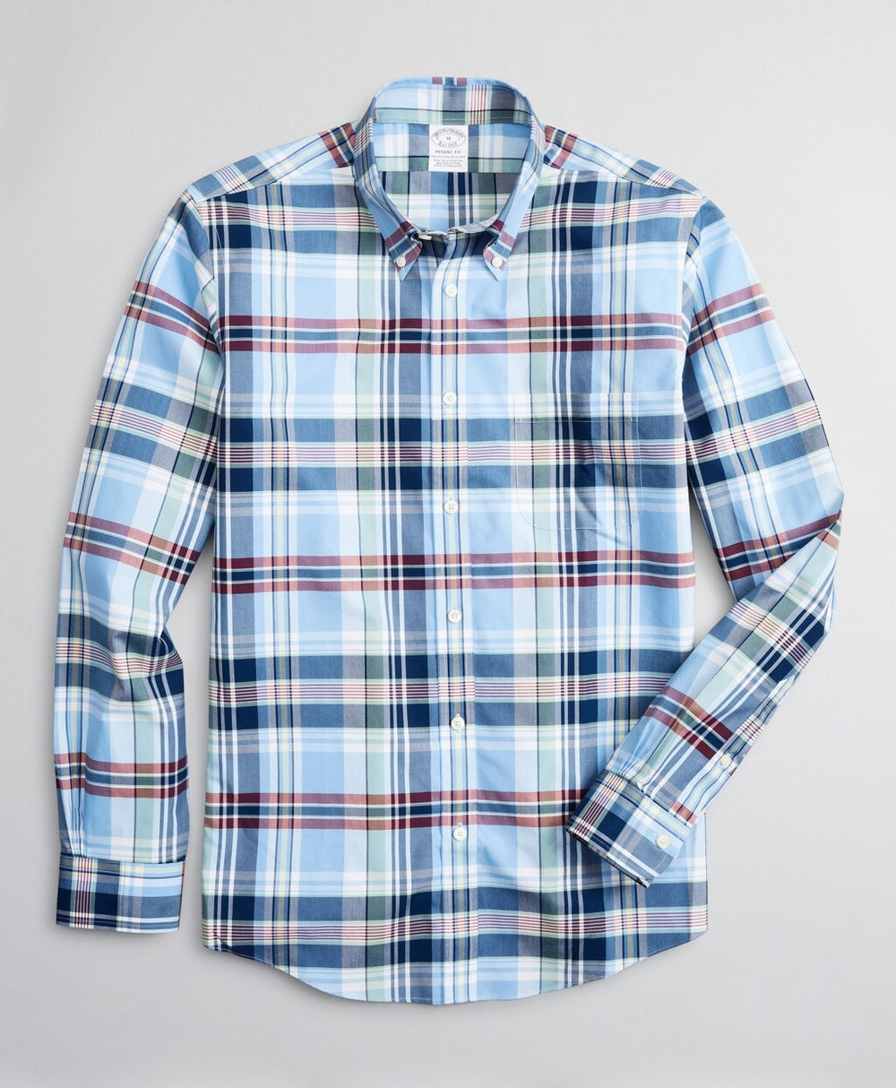 Stretch Regent Fitted Sport Shirt, Non-Iron Multi-Plaid