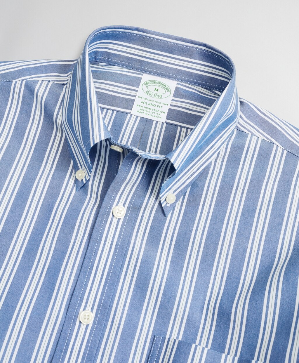 Stretch Milano Slim-Fit Sport Shirt, Non-Iron Awning Stripe