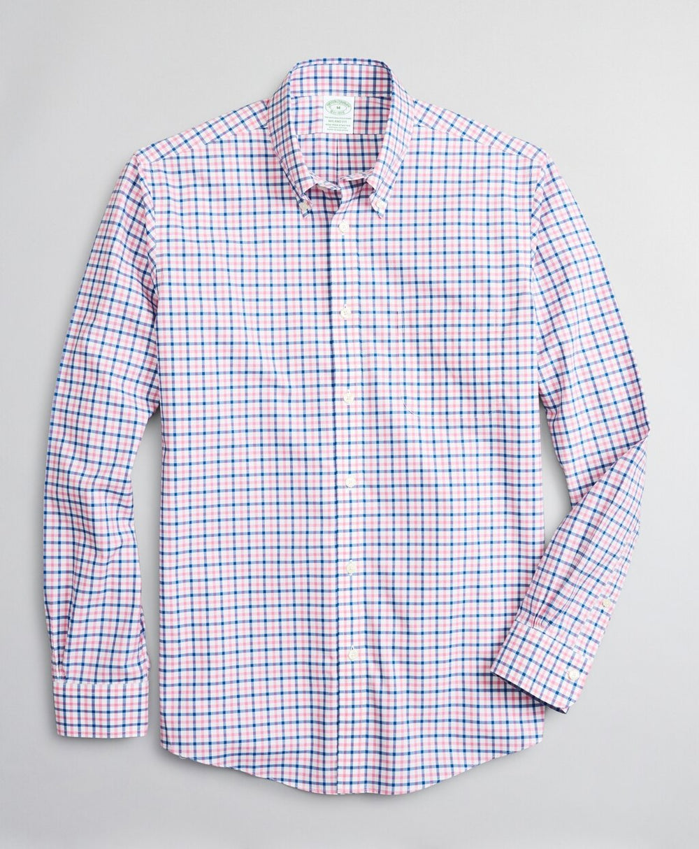Stretch Milano Slim-Fit Sport Shirt, Non-Iron Windowpane