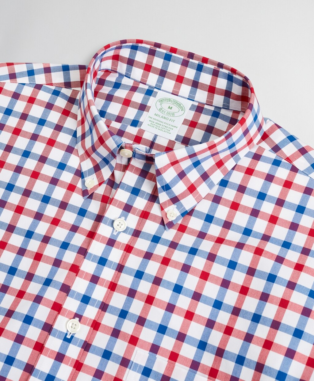 Stretch Milano Slim-Fit Sport Shirt, Non-Iron Large Windowpane