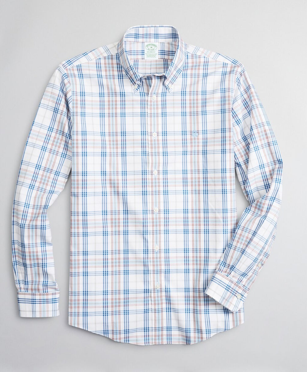 Stretch Milano Slim-Fit Sport Shirt, Non-Iron Multi-Plaid