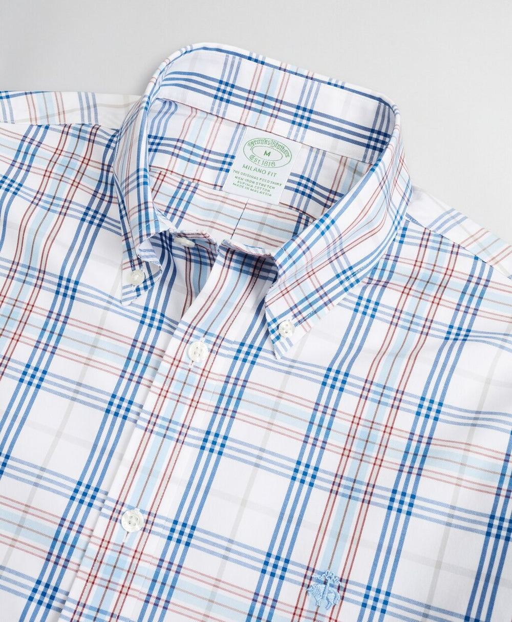 Stretch Milano Slim-Fit Sport Shirt, Non-Iron Multi-Plaid
