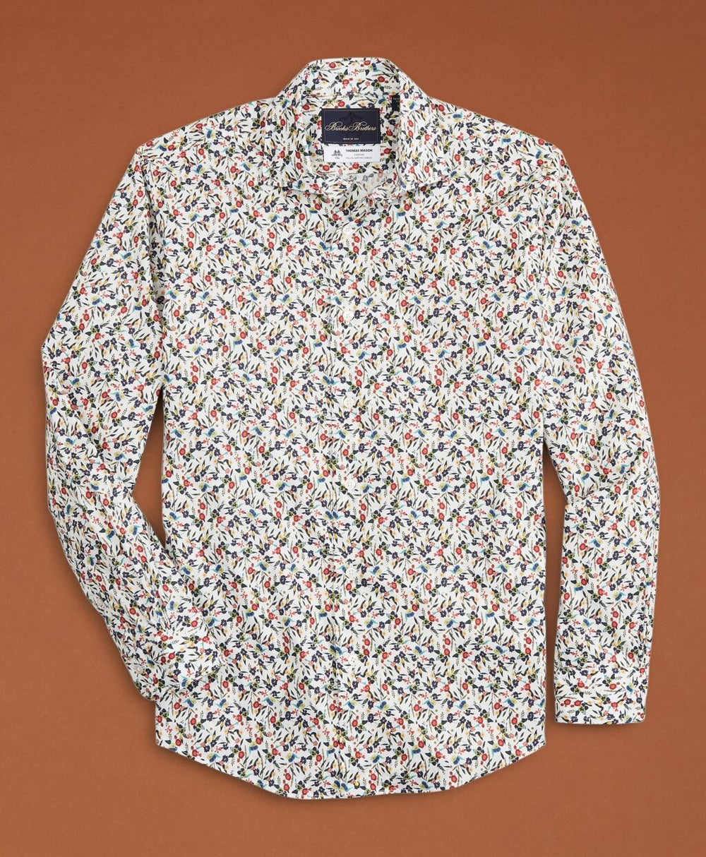 Golden Fleece® Regent Fit White Flower-Print Poplin Sport Shirt