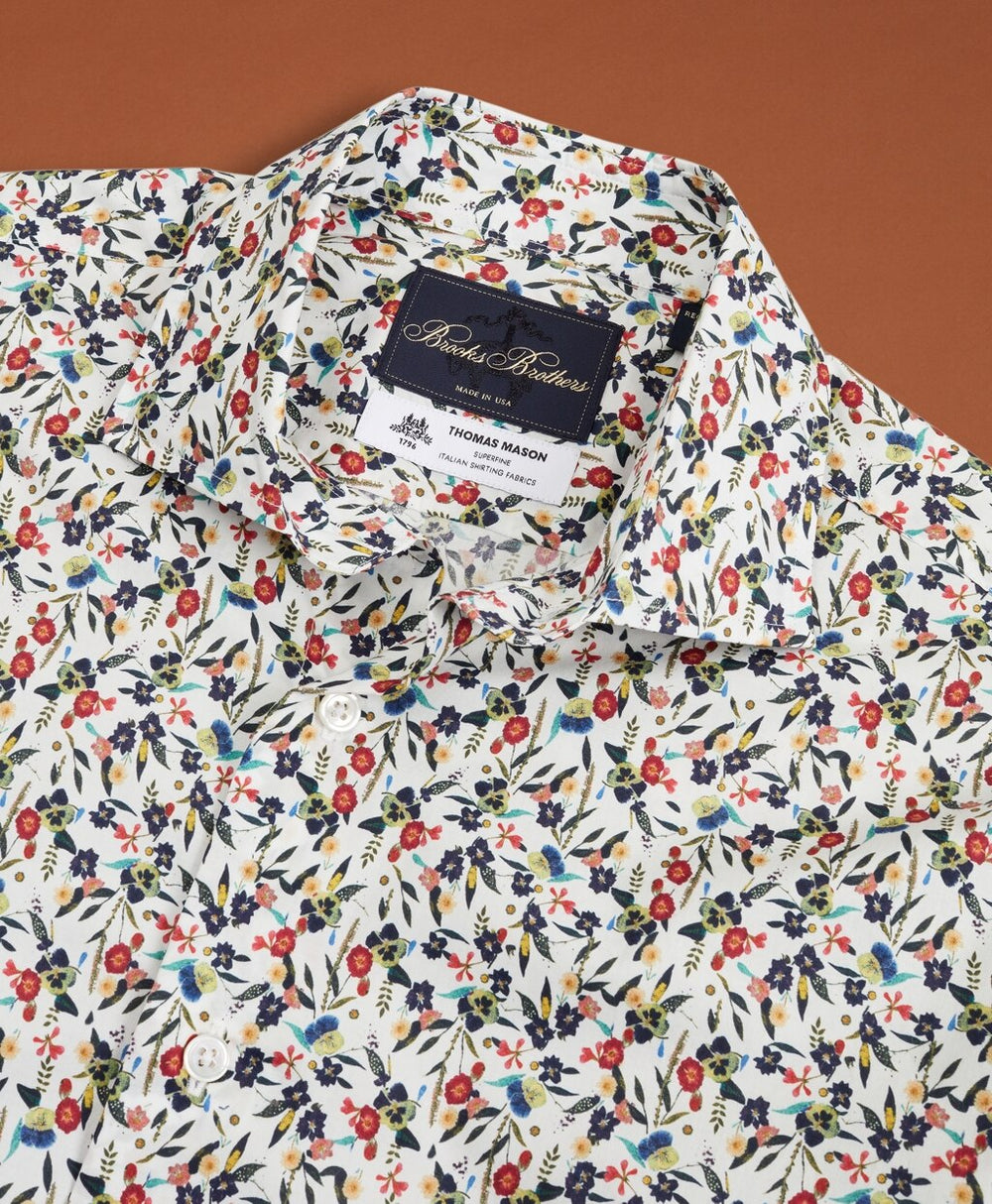 Golden Fleece® Regent Fit White Flower-Print Poplin Sport Shirt