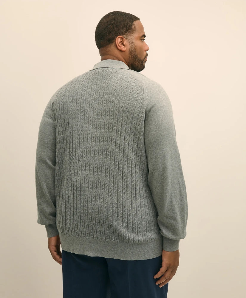 Mini-Cable Knit Polo Cardigan Big & Tall