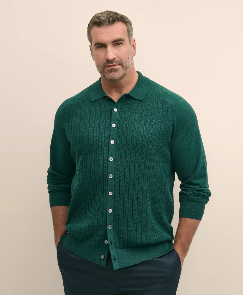 Mini-Cable Knit Polo Cardigan Big & Tall