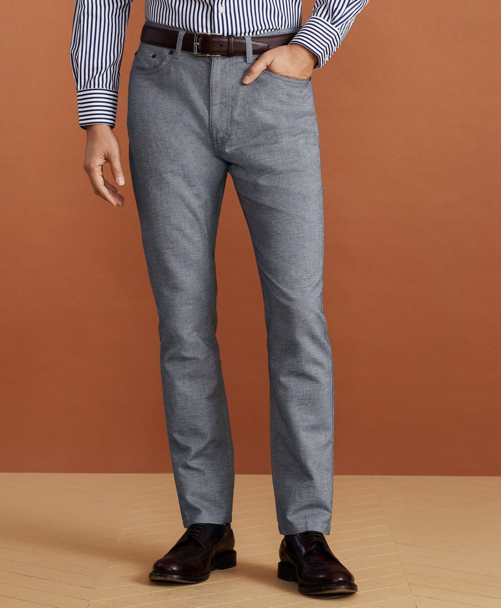 Golden Fleece® Five-Pocket Stretch Cotton-Linen Trousers