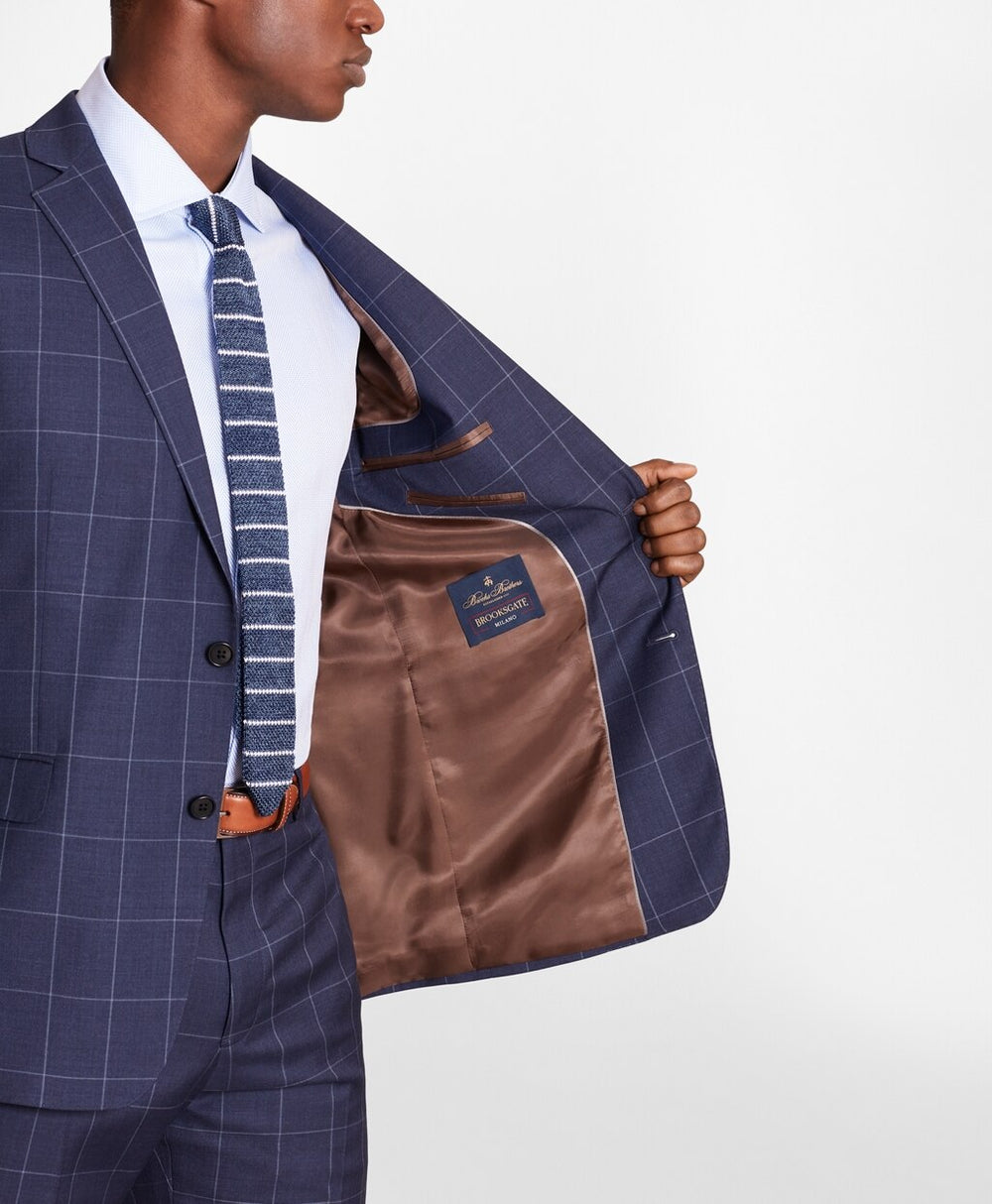 BrooksGate™ Regent-Fit Windowpane Wool Twill Suit Jacket