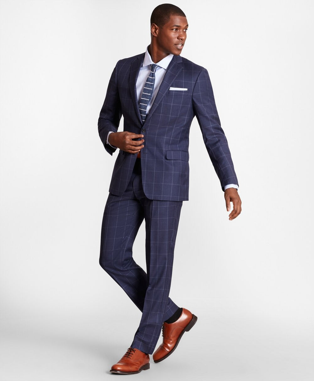 BrooksGate™ Regent-Fit Windowpane Wool Twill Suit Pants