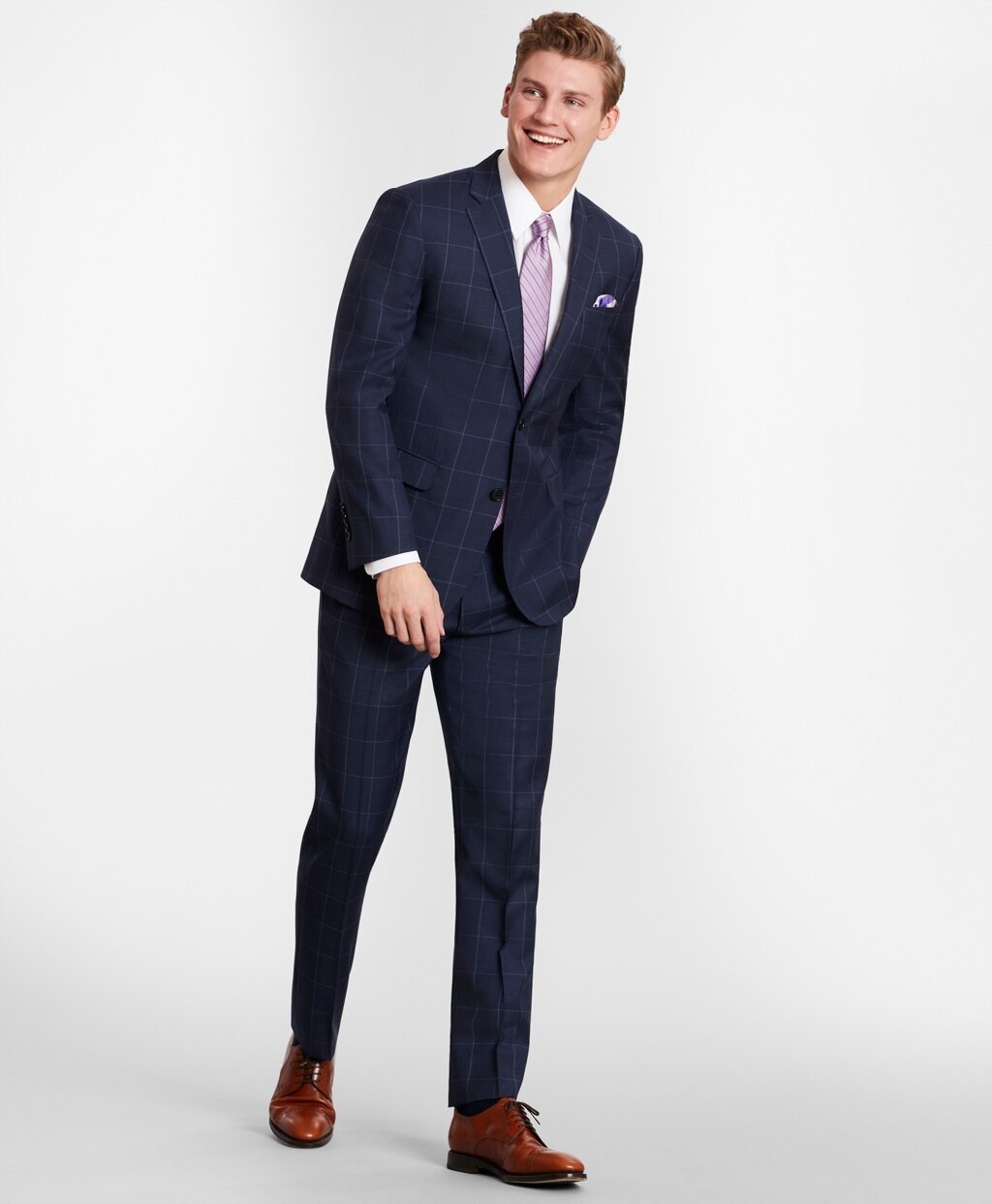 BrooksGate™ Milano-Fit Windowpane Wool Twill Suit Pants