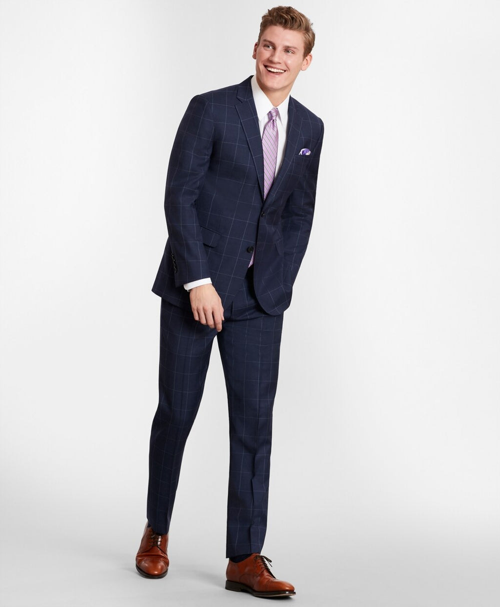 BrooksGate™ Milano-Fit Windowpane Wool Twill Suit Pants