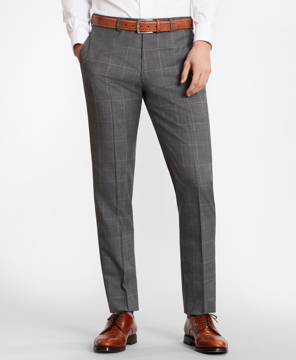 BrooksGate™ Milano-Fit Windowpane Wool Suit Pants